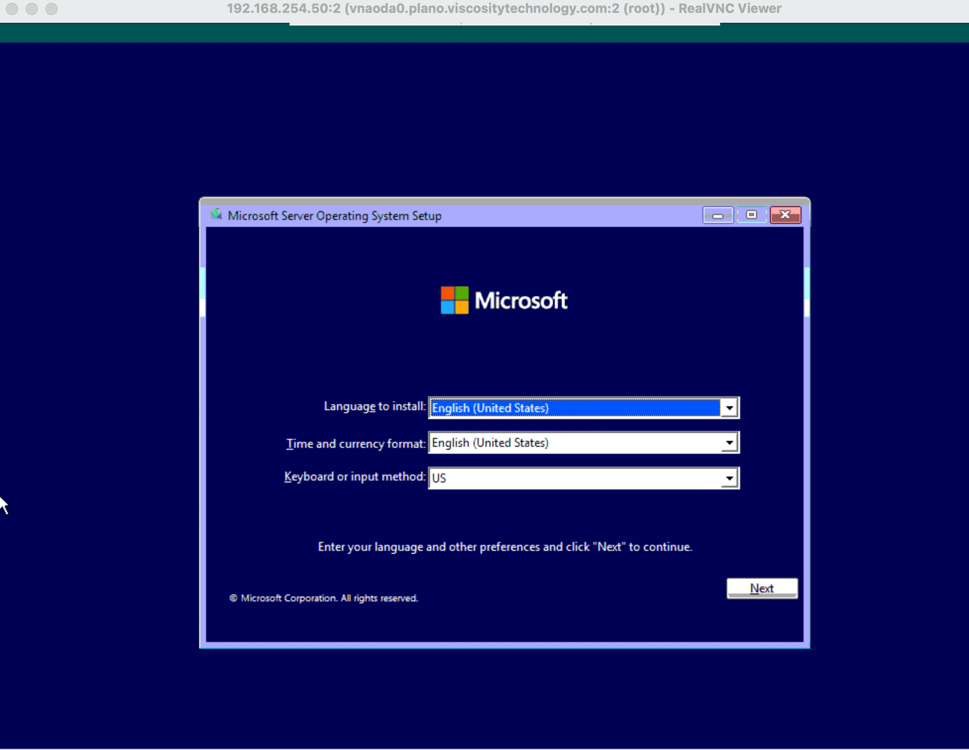 Windows Server Setup language and regional settings