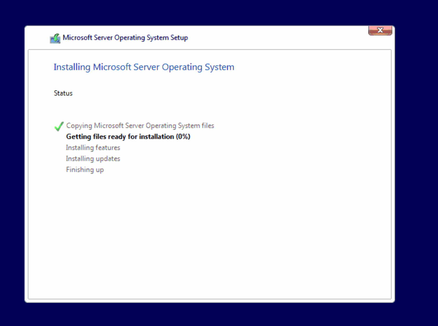 Windows Server Setup installation progress screen
