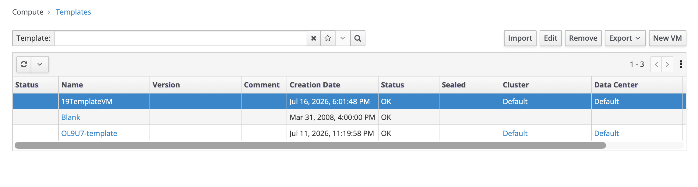 OLVM Templates list