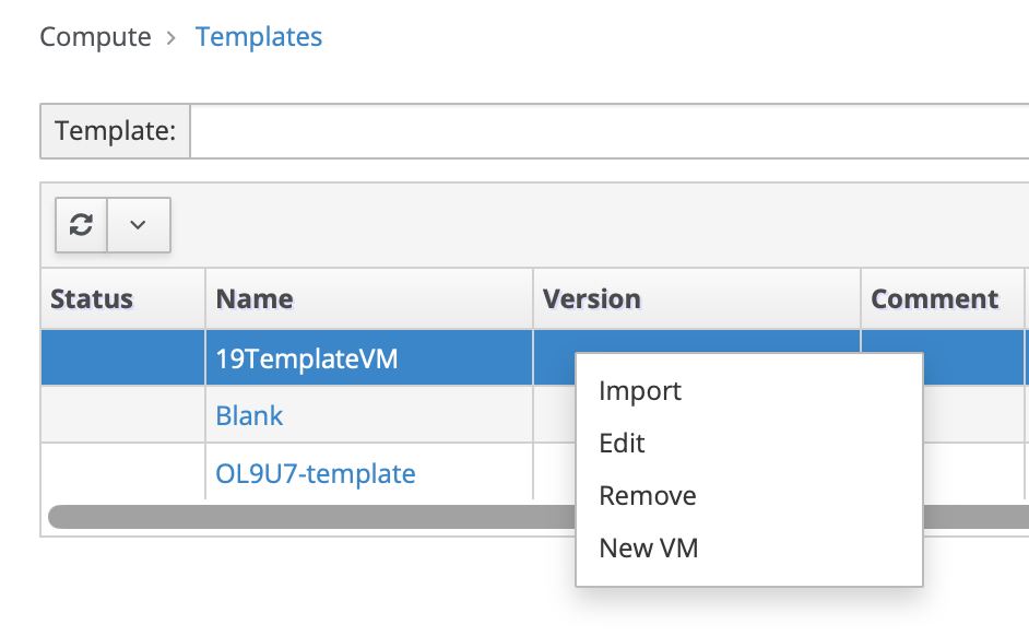 OLVM New VM menu