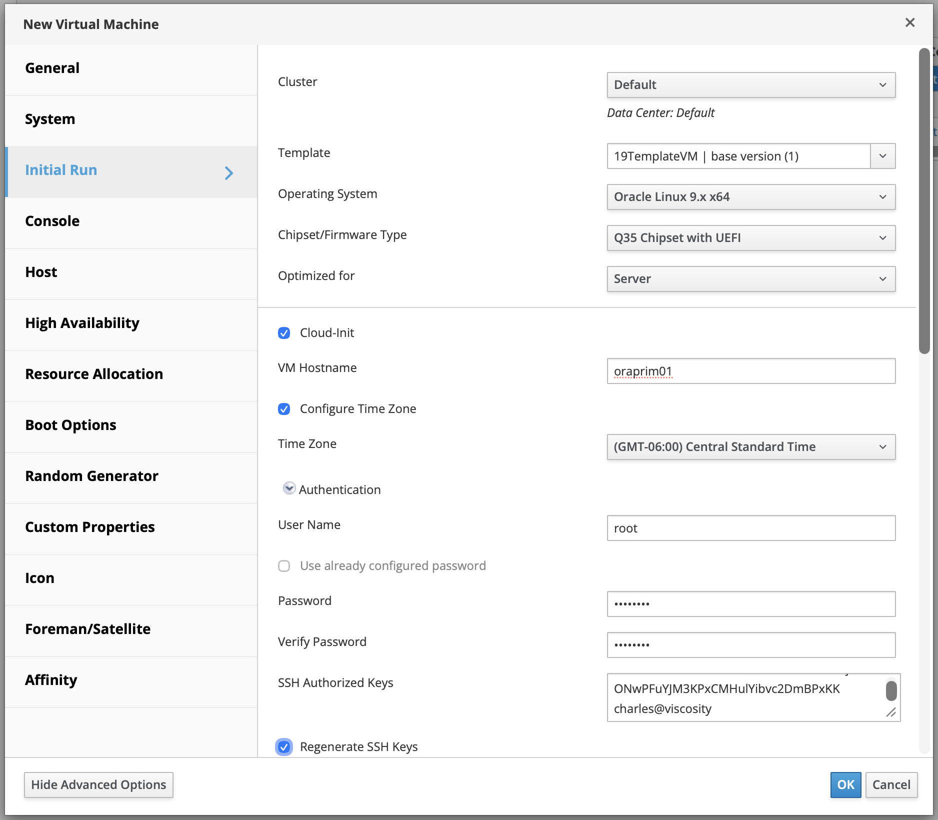 OLVM Initial Run VM Hostname