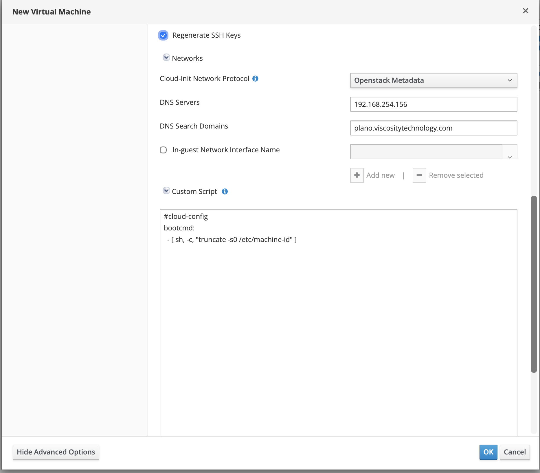OLVM Initial Run DNS and Custom Script