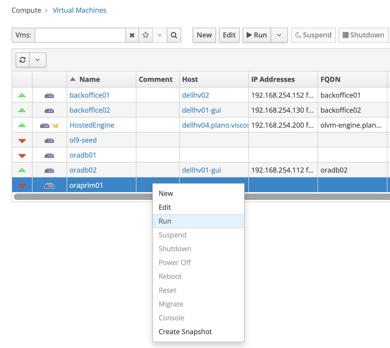 OLVM Virtual Machines status Image Locked to Down